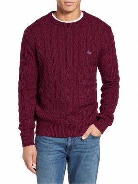 NWT Vineyard Vines 100% Cotton Cable Knit Crewneck Burgundy Sweater Size XL
